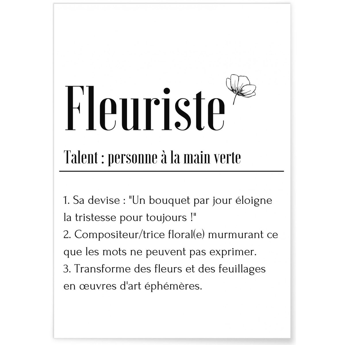 Affiche Définition Fleuriste blanc, L'AFFICHERIE