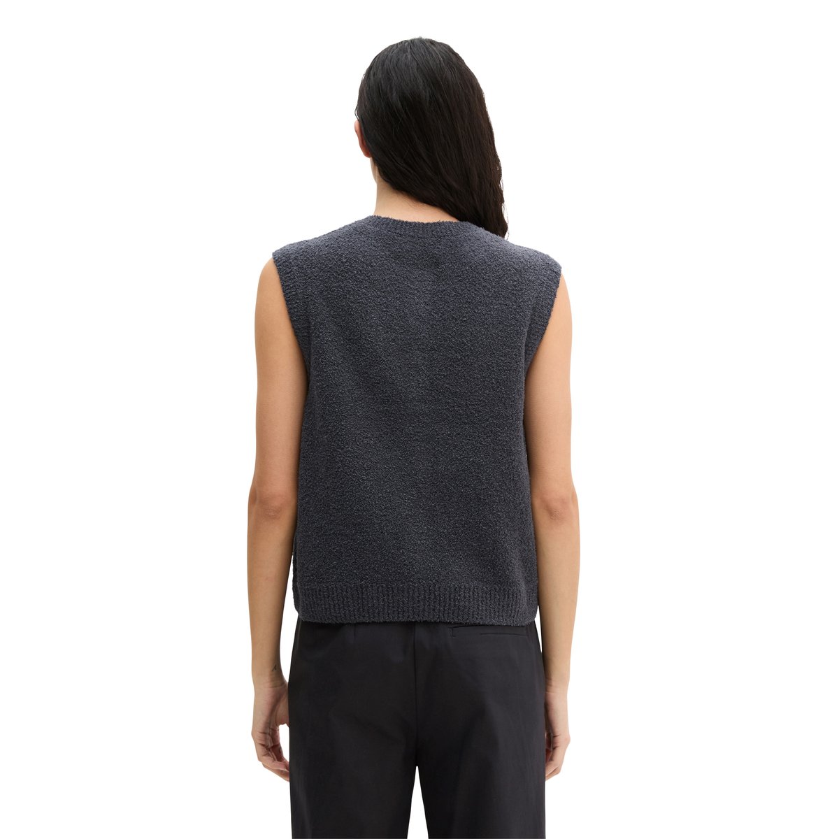 Gilet tricoté sans manches regular en fil bouclé gris fonce, MARC O'POLO