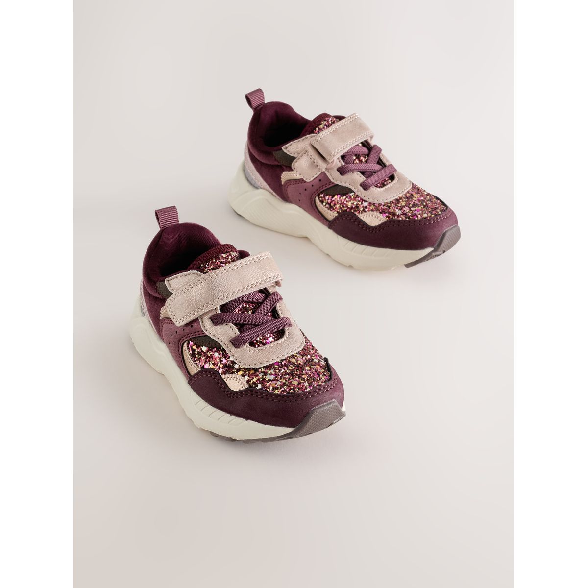 Bottines à lacets élastiques et scratch paillettes rouge bordeaux, NEXT