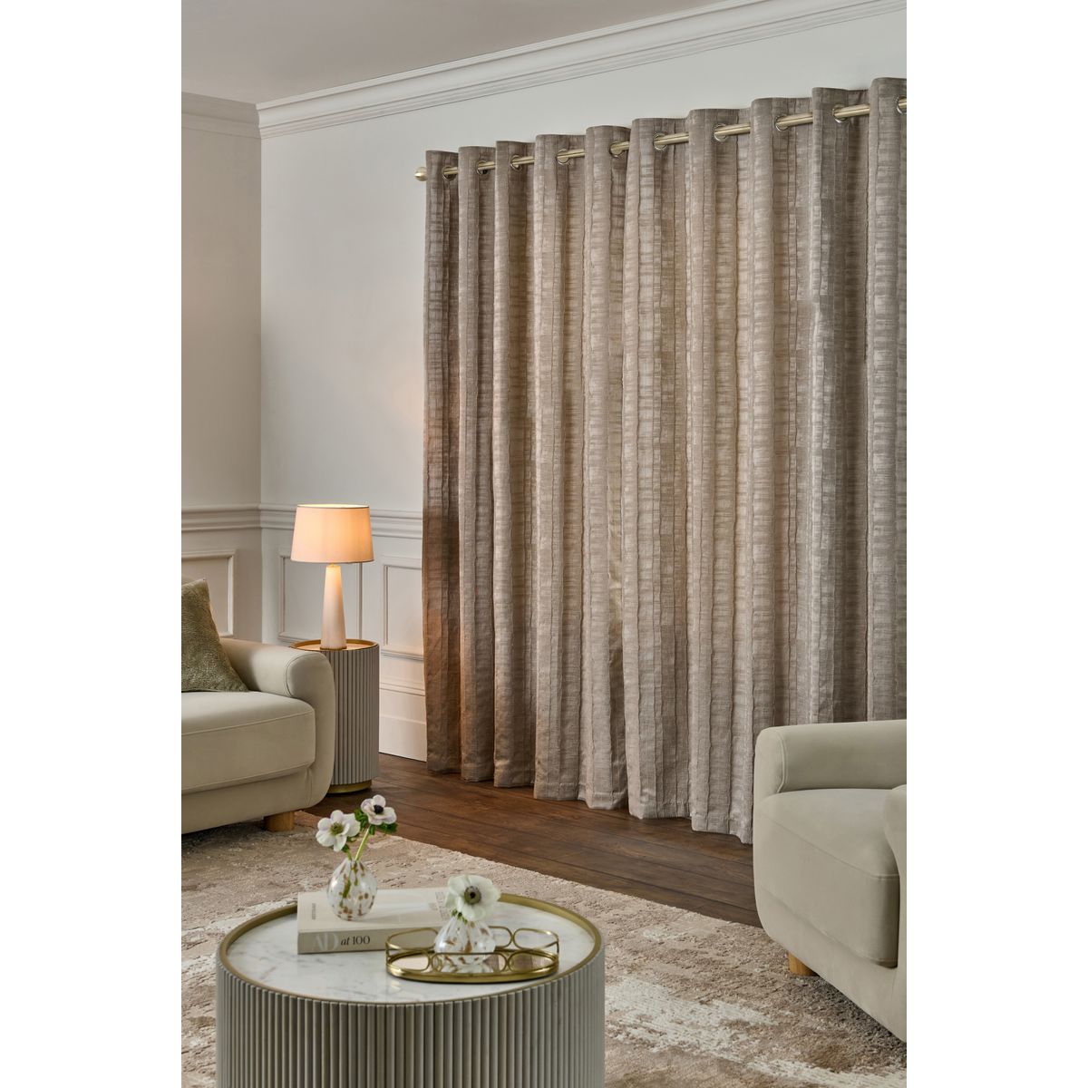 Rideaux doublés à œillets collection luxe mink/naturel, NEXT
