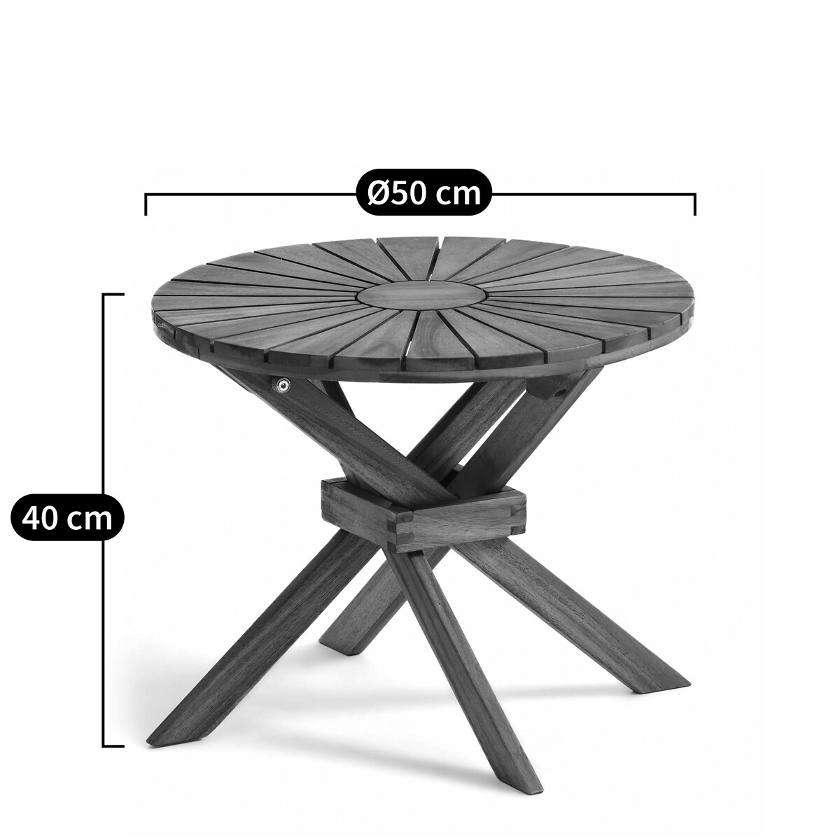 Mesa de centro redonda de jardín en acacia, Jakta natural/negro, AM.PM