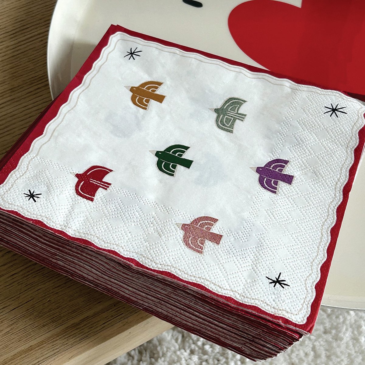 Lot de 20 serviettes en papier motif oiseau rouge, OPJET