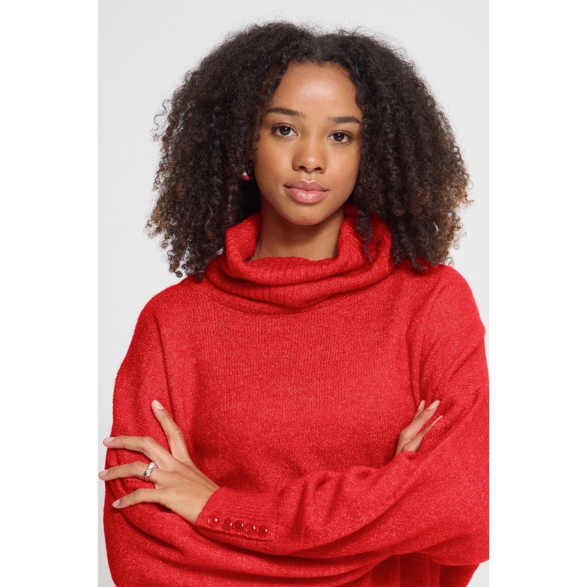 Pull en maille manches longues rouge poinsettia, ICHI