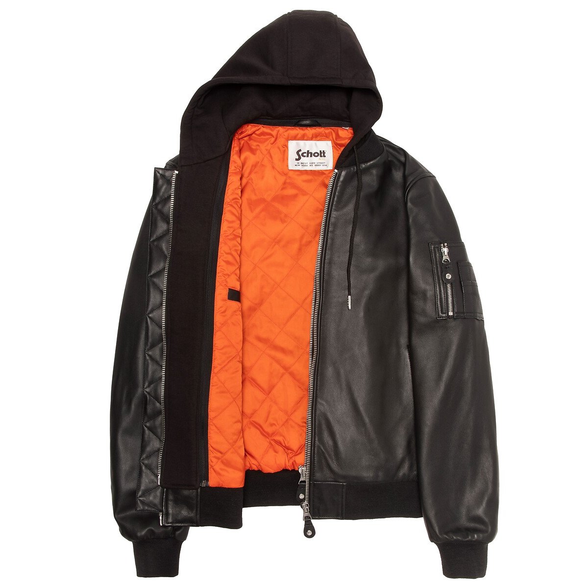 Giacca bomber in pelle con cappuccio, LCSPORT nero , SCHOTT