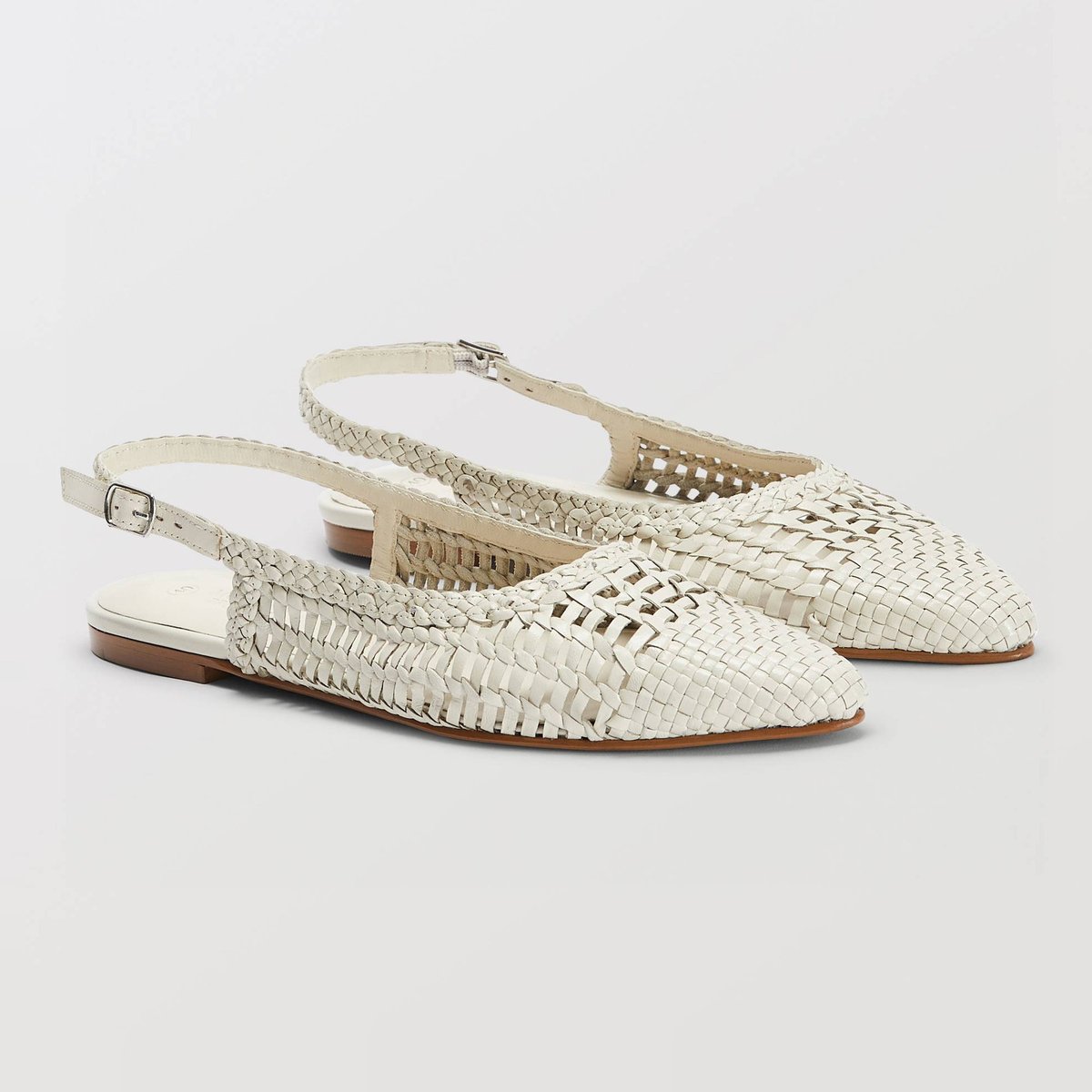 Slingback en cuir tressé ecru, MONOPRIX