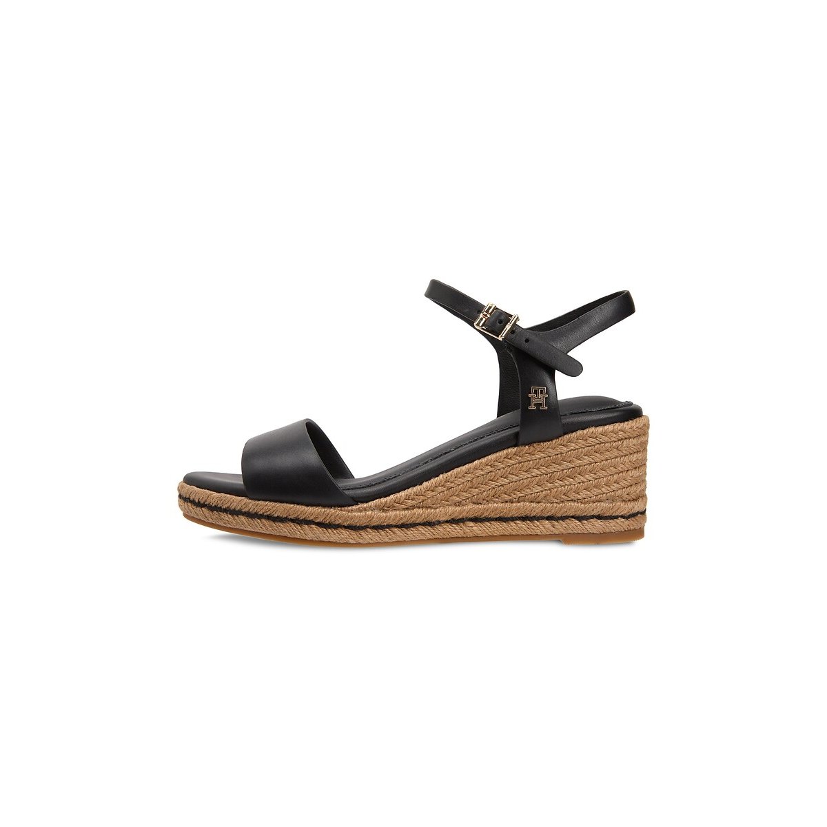 Sandalen met sleehak, in leer. zwart, TOMMY HILFIGER
