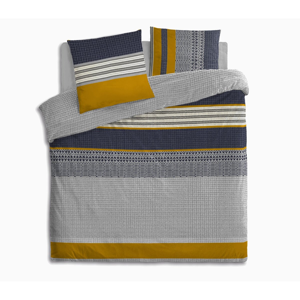 Parure housse de couette en coton imprimée, Elka gris, ATELIER DU COTON