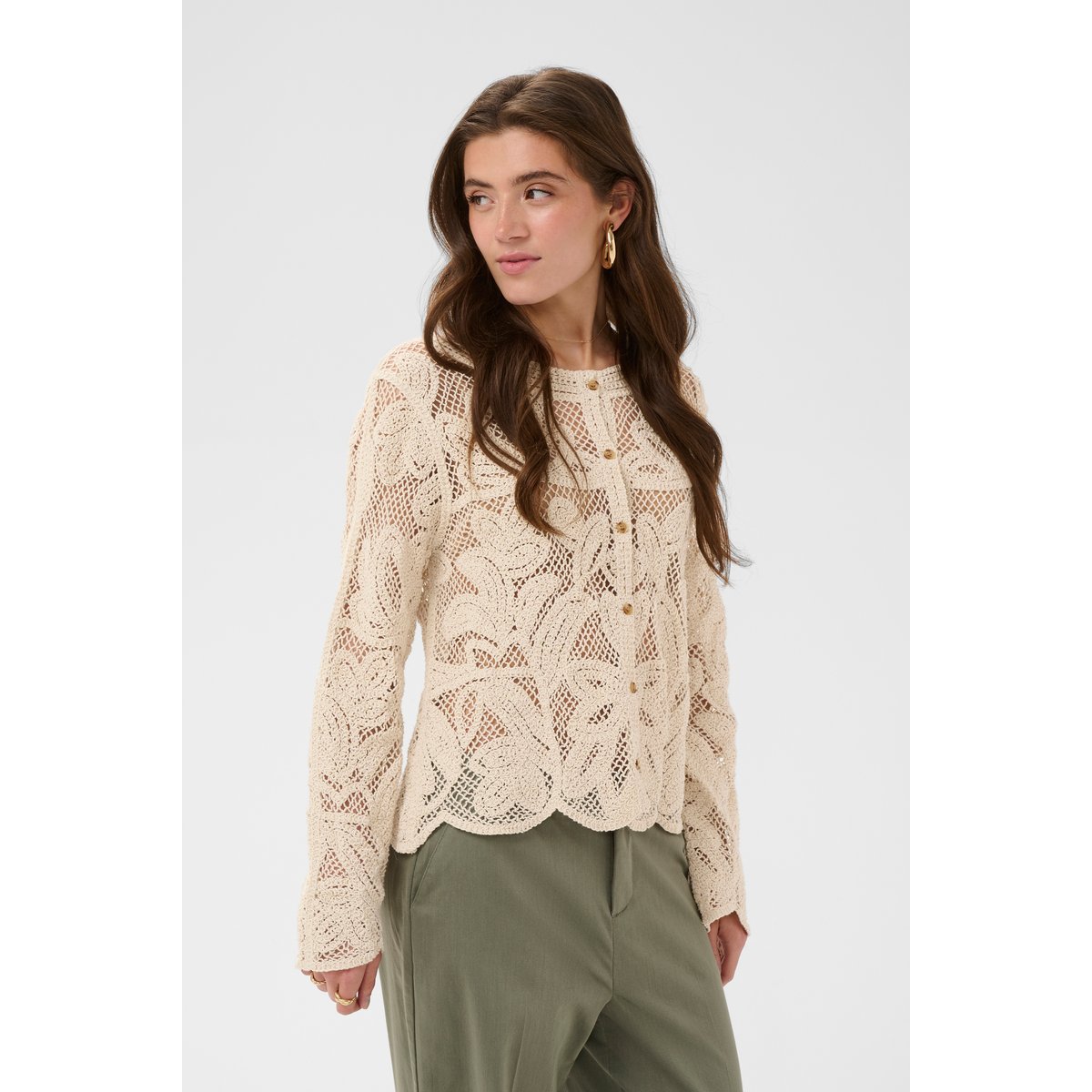 Cardigan à tricot beige nature undyed color, CREAM
