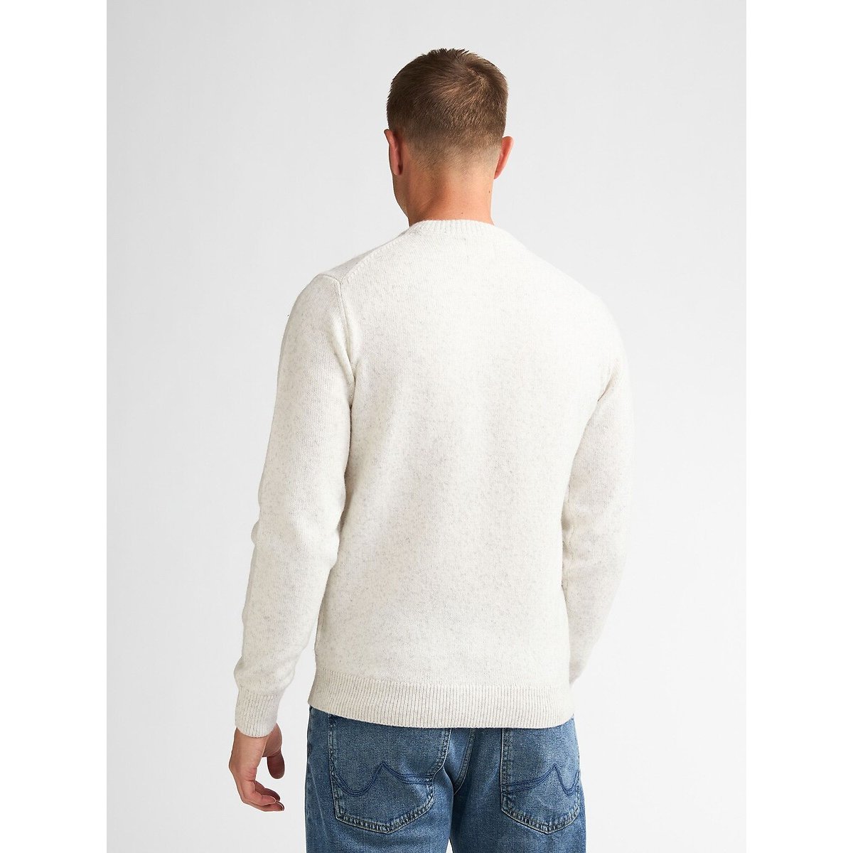 Pull col rond en fine maille ecru chiné, PETROL INDUSTRIES