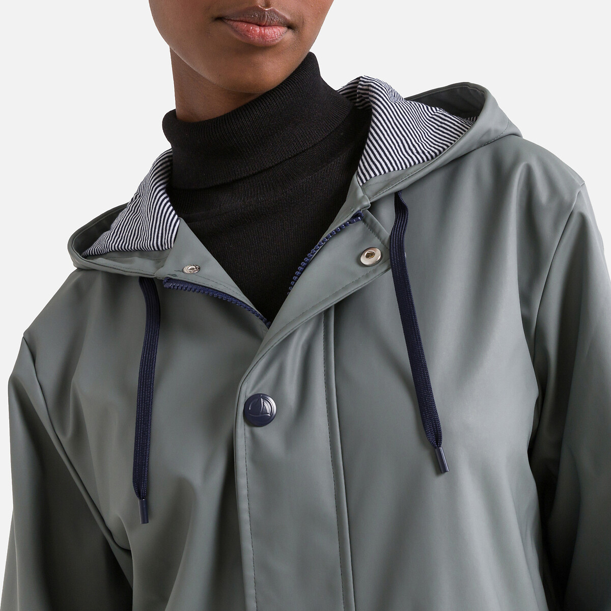 Impermeável icónico, com capuz verde, PETIT BATEAU