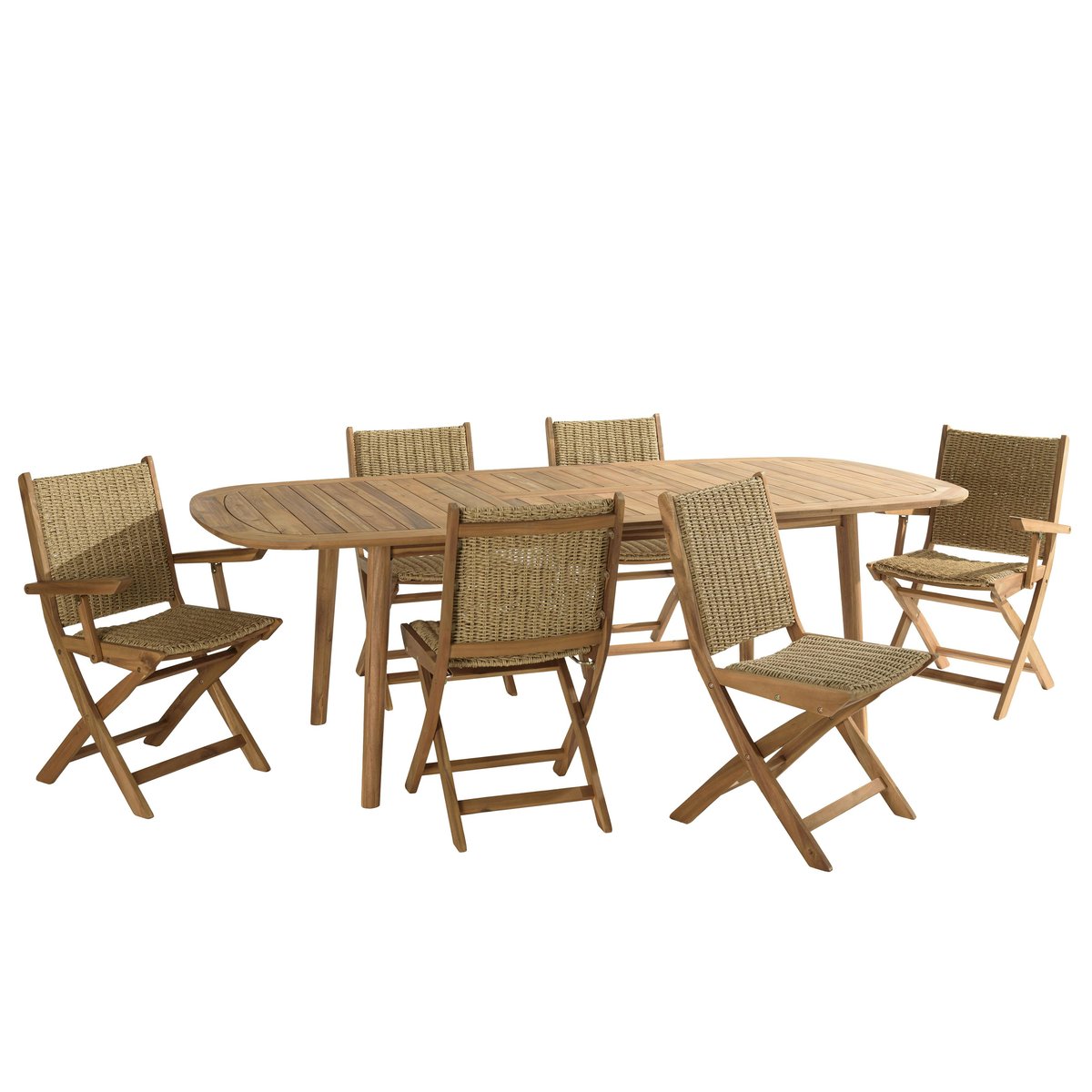Salon de jardin table extensible et 6 assises  OSTIA bois naturel, PIER IMPORT