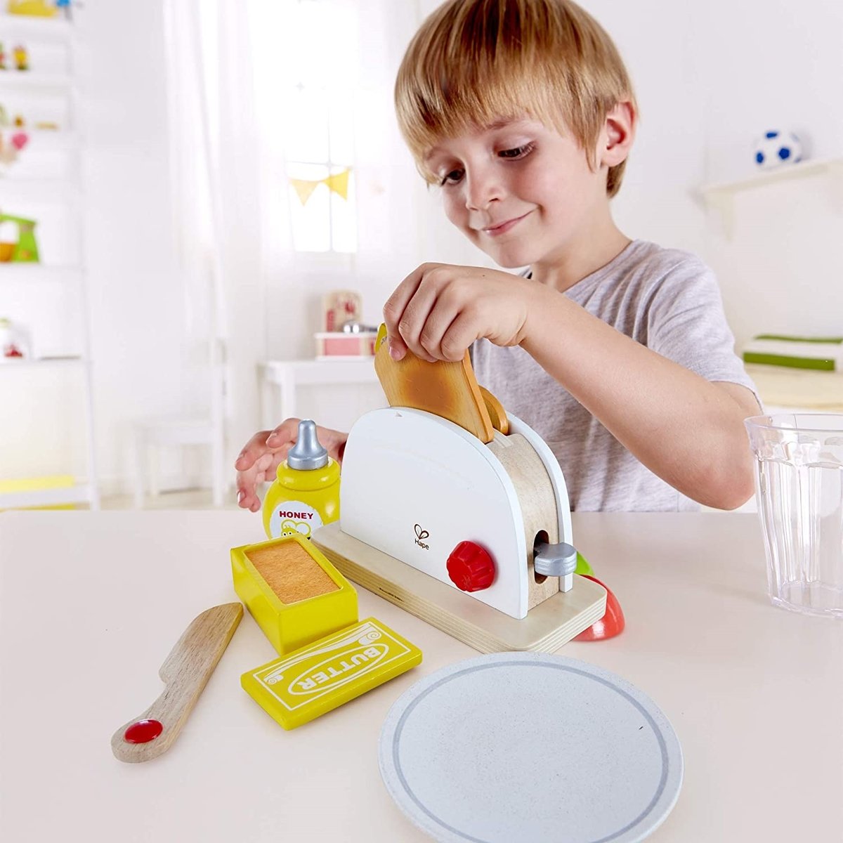 Grille pain en bois et accessoires jaune, blanc, gris, HAPE