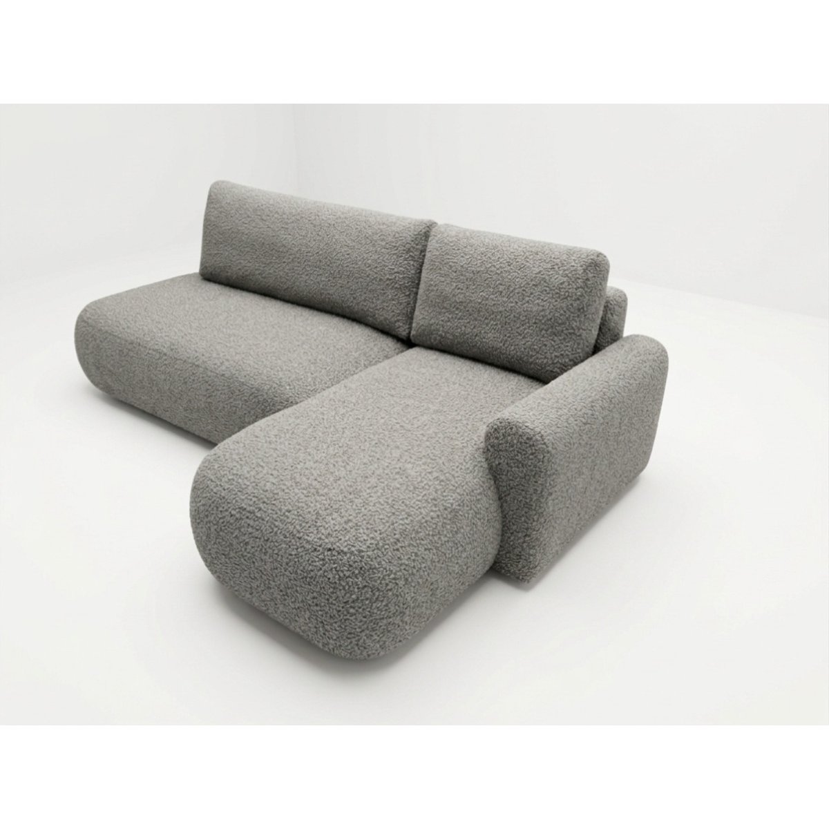 Canapé d'angle convertible 3 places en tissu bouclette, TANGO gris, BOBOCHIC