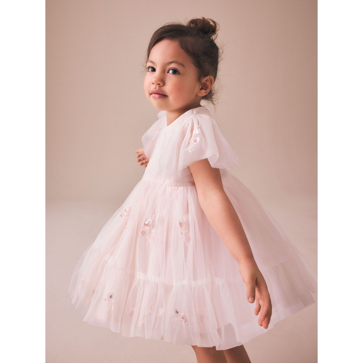 Robe brodée en mesh grandes occasions rose pastel, NEXT