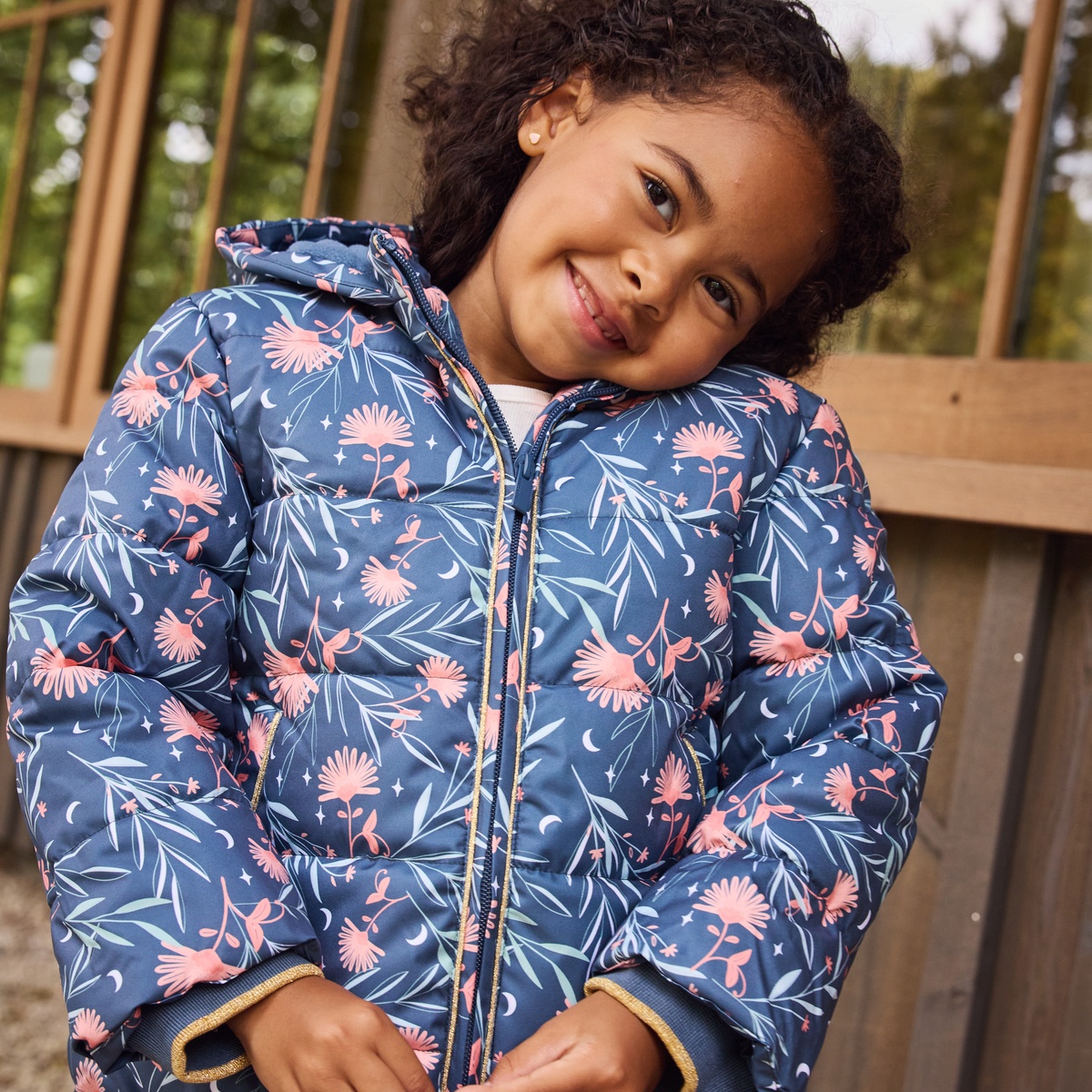 Doudoune enfant imperméable doublée polaire avec capuche Dina bleu, PETIT BEGUIN
