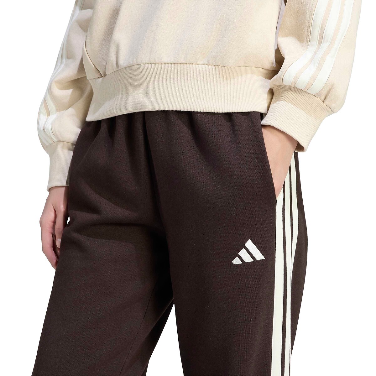 Pantalon large en molleton ESSENTIALS 3 STRIPES marron, ADIDAS SPORTSWEAR