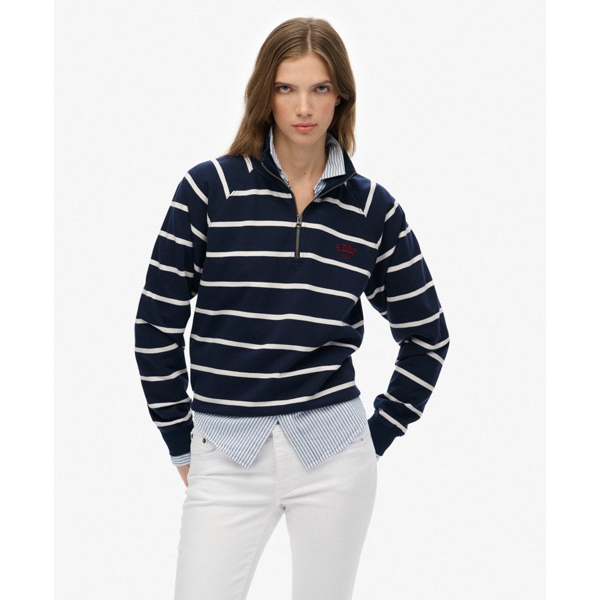 Sweatshirt Demi-Zip Athletic Essentials à Rayures bleu marine rayé, SUPERDRY