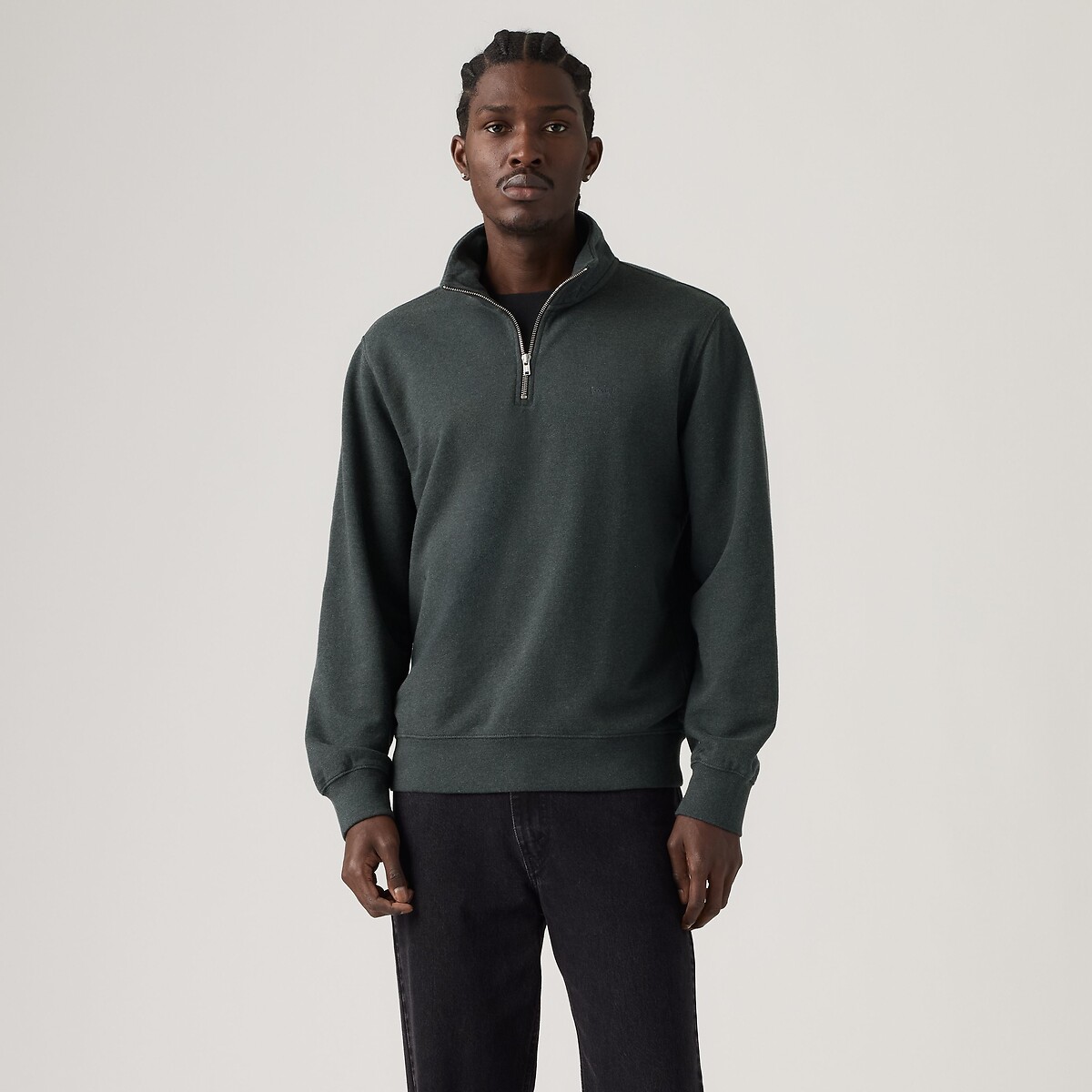 Sweat demi-zip gris foncé chiné, LEVI'S