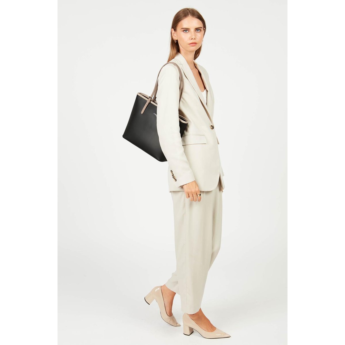 Sac cabas épaule, Made in France SMOOTH noir - nude clair - nude foncé, LANCASTER