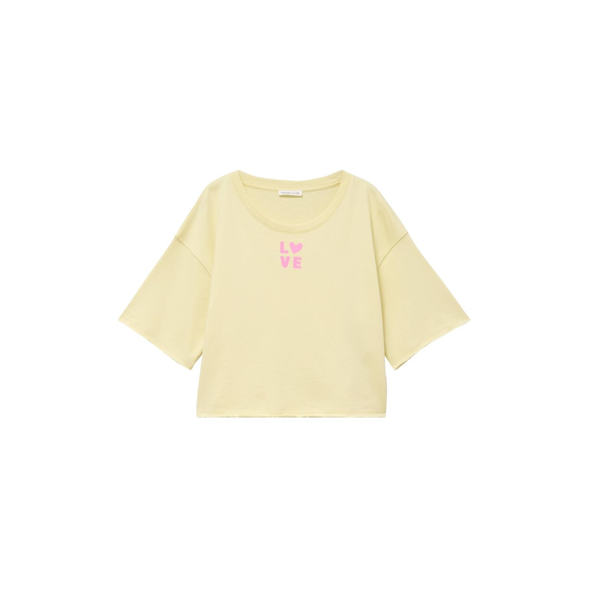 Sweat oversize cropped col rond jaune clair, CACHE CACHE