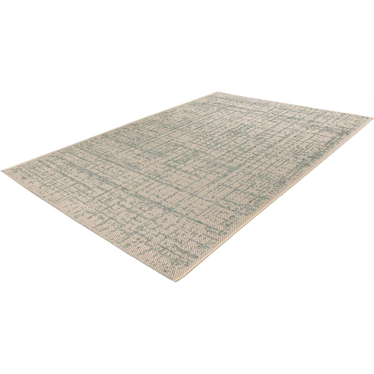 Tapis rectangulaire, Tribal bleu vert sur fond beige, ARTE ESPINA