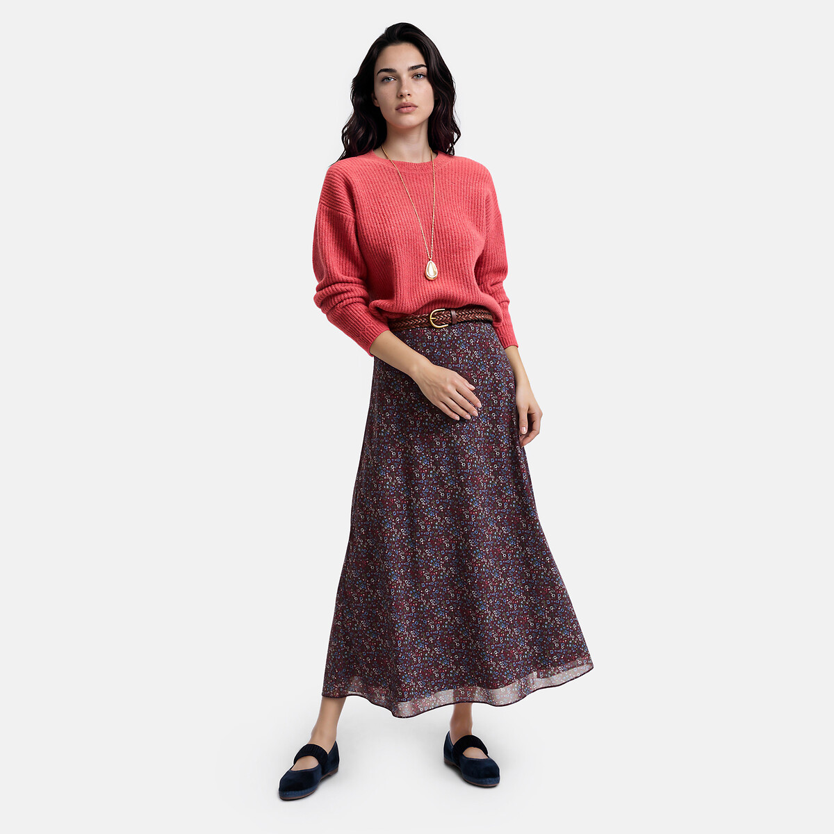 Omkeerbare trui met ronde hals en V-hals roze, LA REDOUTE COLLECTIONS