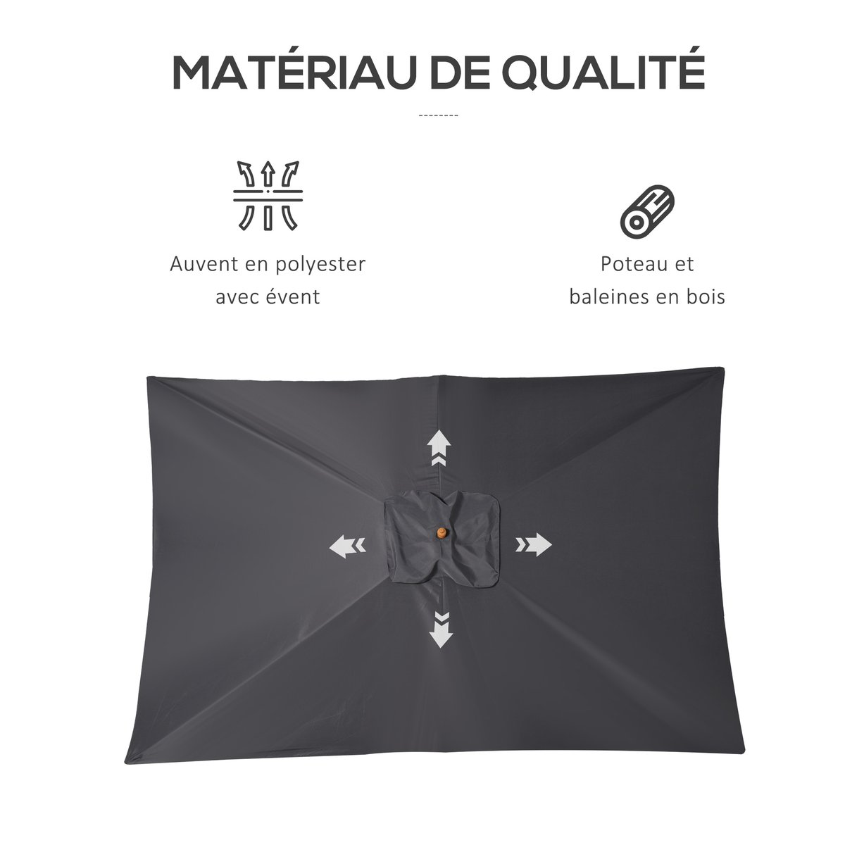 Parasol de terrasse Bois Gris foncé anthracite, OUTSUNNY