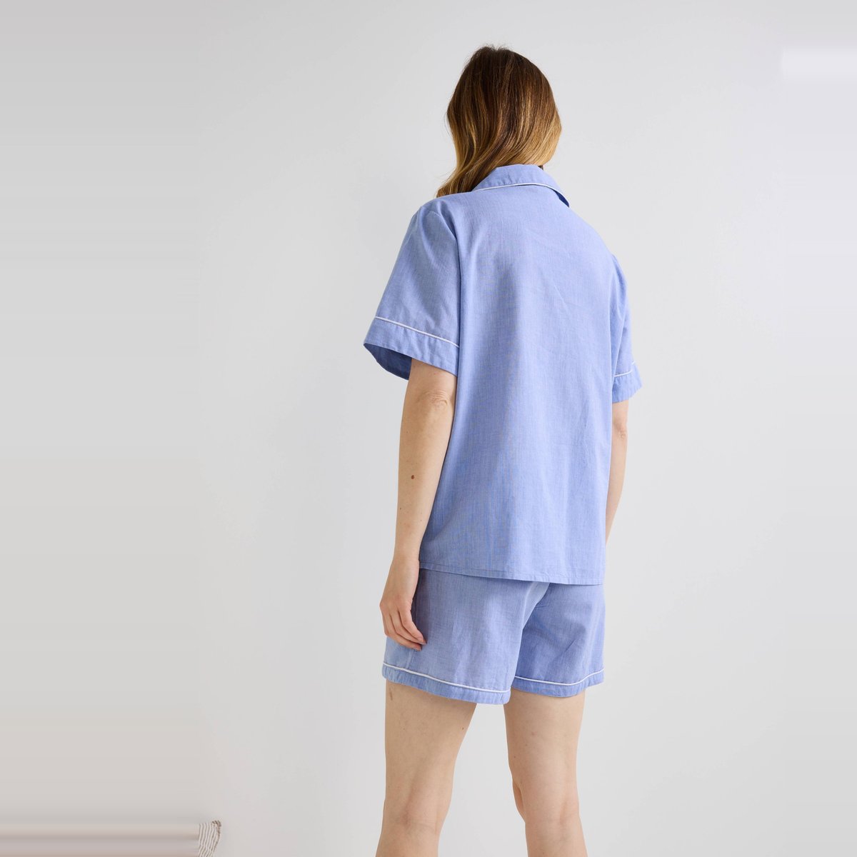 Pyjashort manches courtes uni en coton BIO GOTS celeste, MONOPRIX