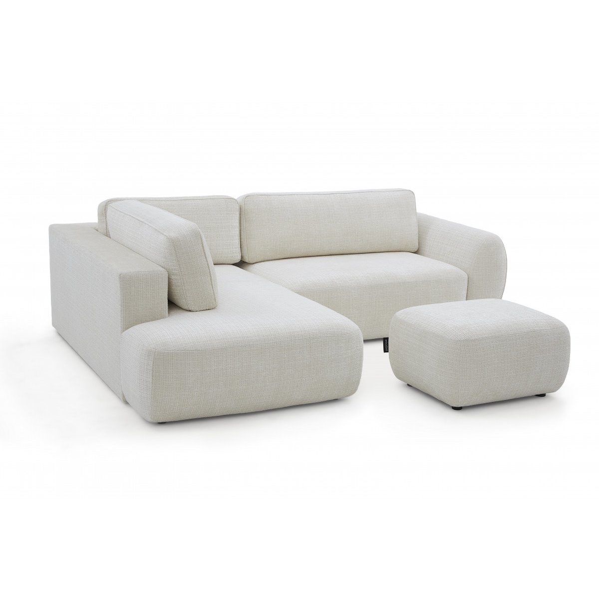 Canapé d'angle convertible 4 places en tissu texturé avec pouf, DENISE blanc, BOBOCHIC