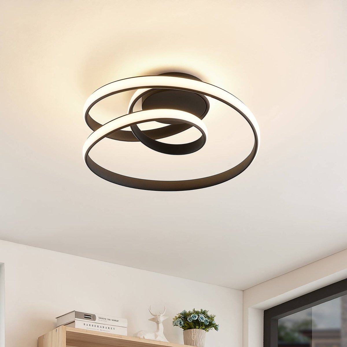 Plafonnier en métal designLED, Sakina noir sable, LUCANDE