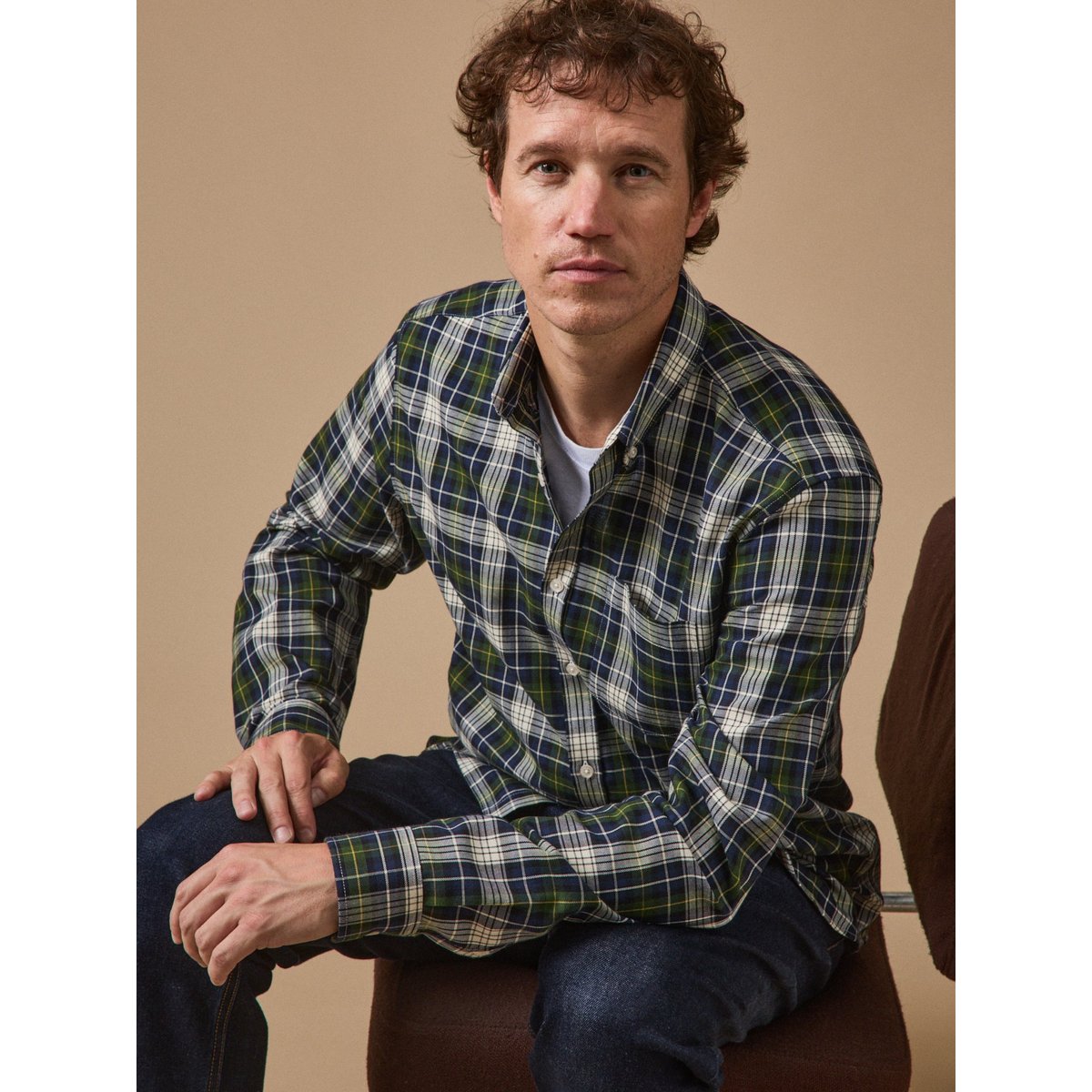 Chemise carreaux  - coupe contemporaine carreaux vert/jaune, CYRILLUS