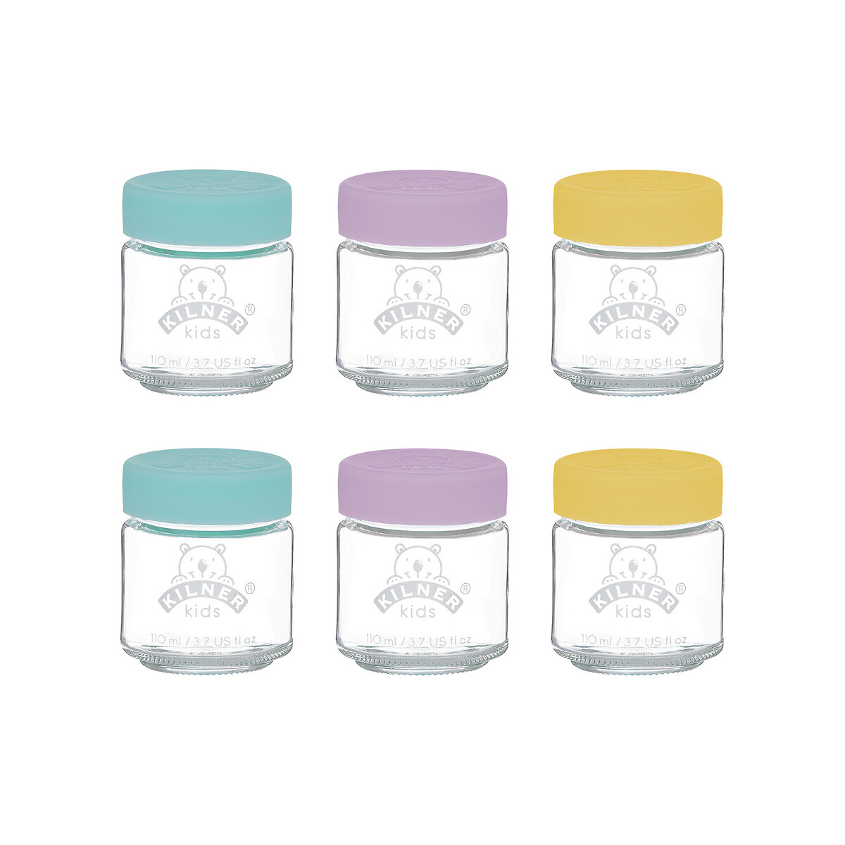 Set of 6 110ml Kids Jars with Silicon Lids glass, KILNER