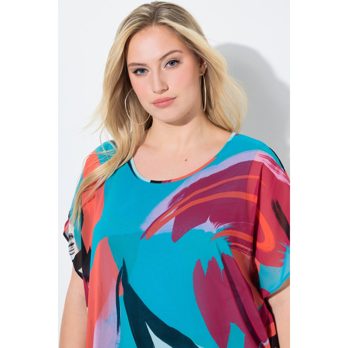 Blouse en mousseline doublée aqua turquoise, ULLA POPKEN