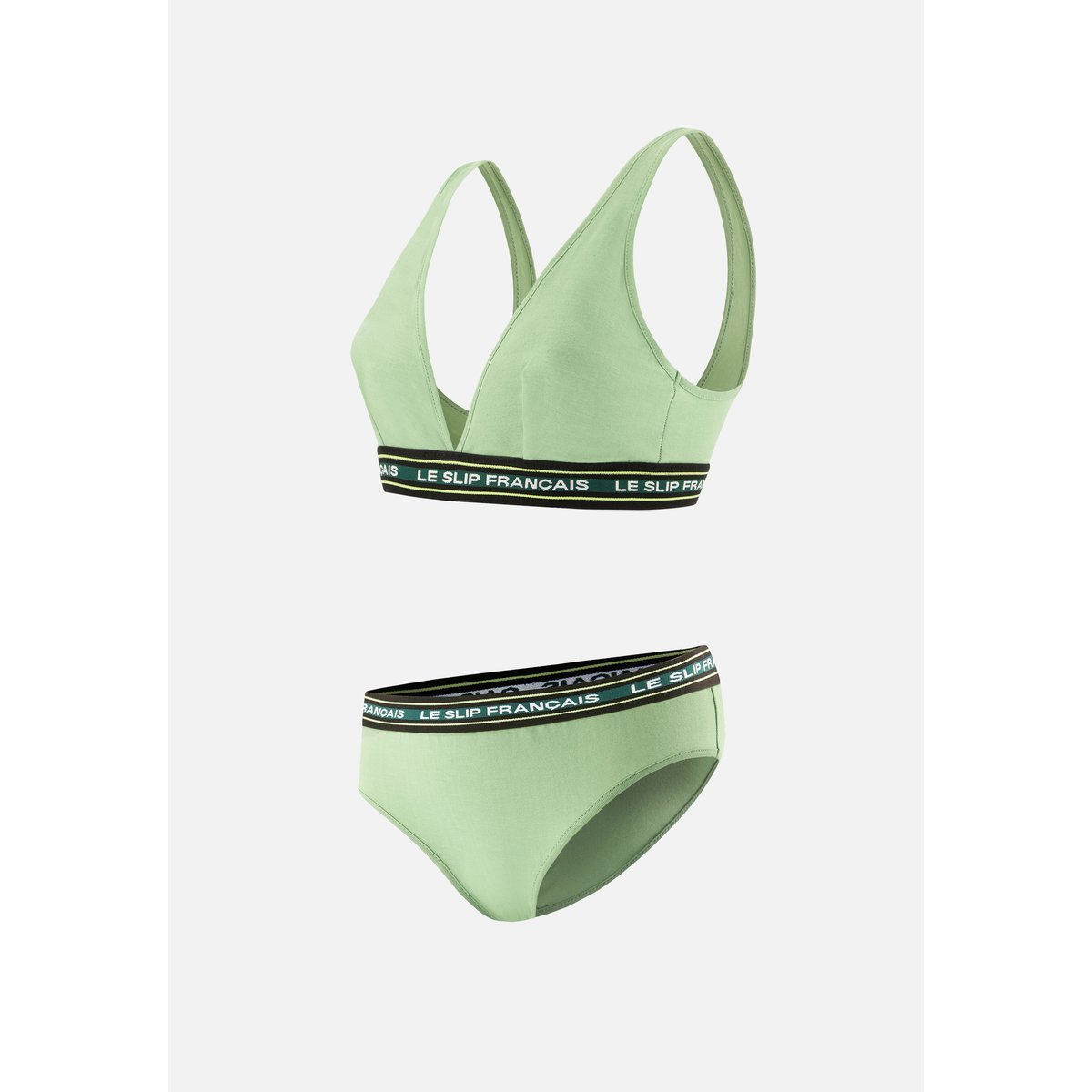 Ensemble soutien-gorge triangle sans armature et culotte taille haute vert sauge en coton SEDUISANTE+RIEUSE vert sauge, LE SLIP FRANCAIS