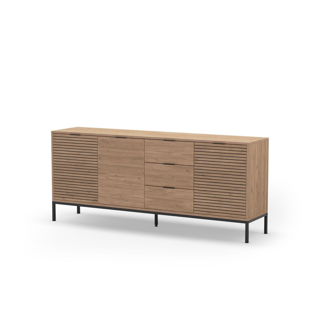 Buffet bas en panneaux de particules 3 portes 3 tiroirs 180 cm, AGATHE marron clair, BOBOCHIC
