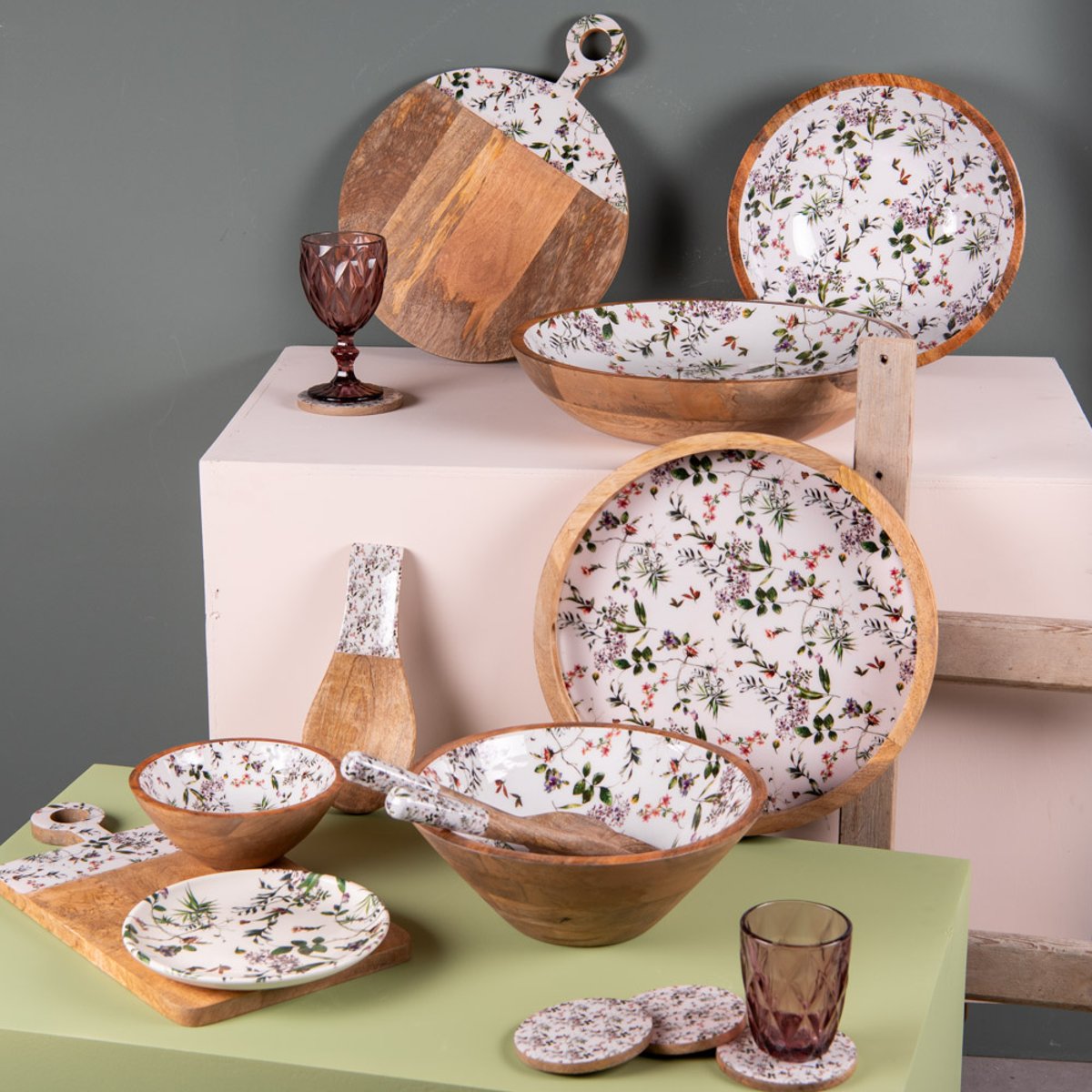 Saladier Champêtre en manguier 30 cm vert, TABLE PASSION