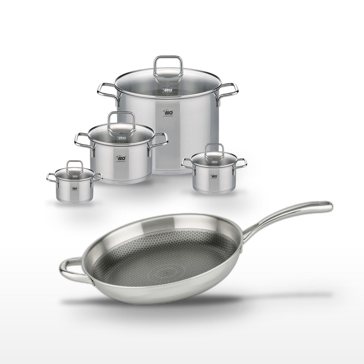 Batterie de cuisine 1 poêle 32cm + 4 faitouts RELIEF EVOLUTION inox, ELO