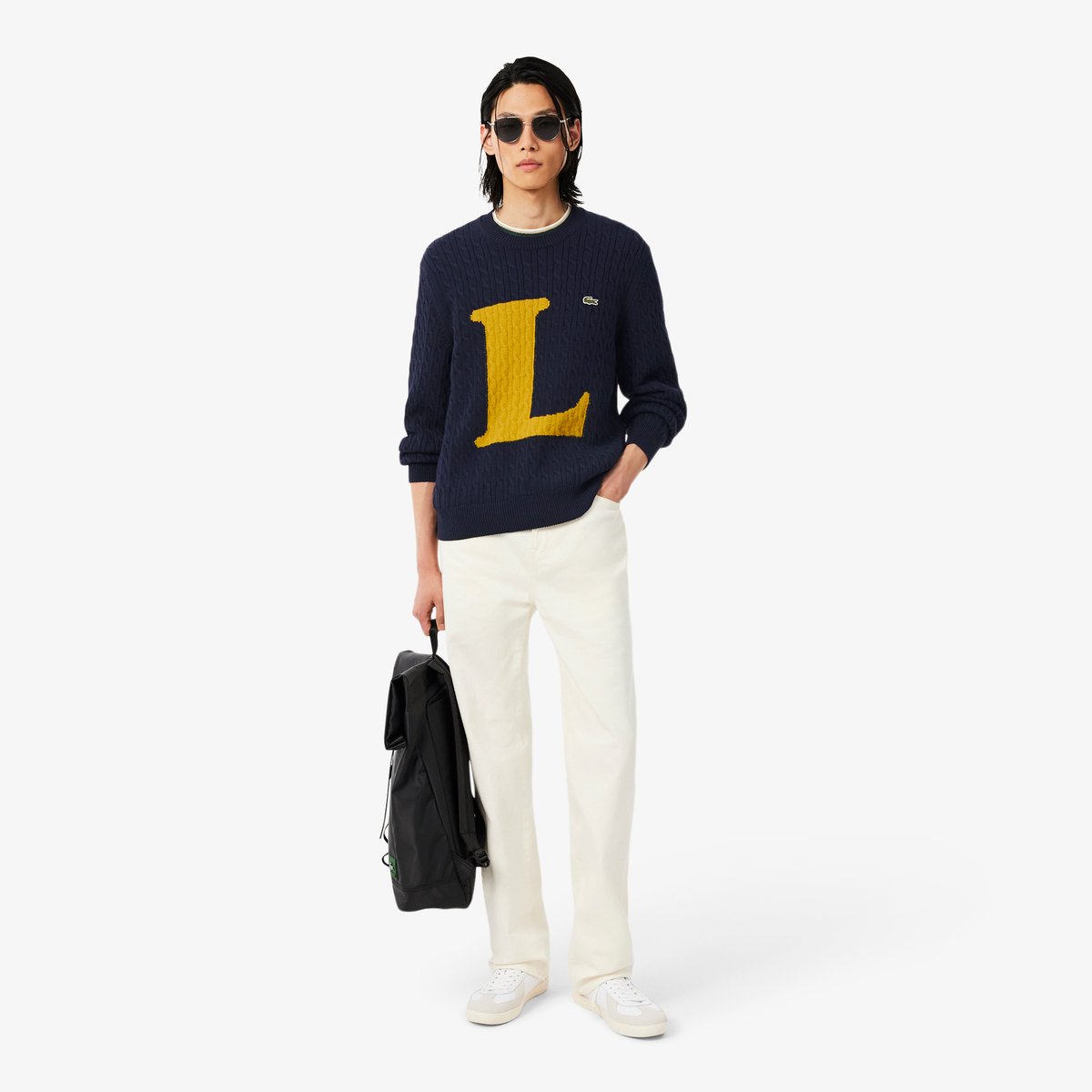 Pull maille torsadée intarsia bleu-wt6, LACOSTE
