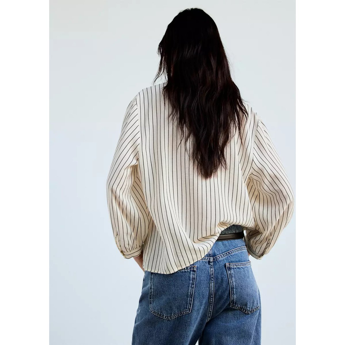 Blouse rayée avec détail à volant écru, MANGO