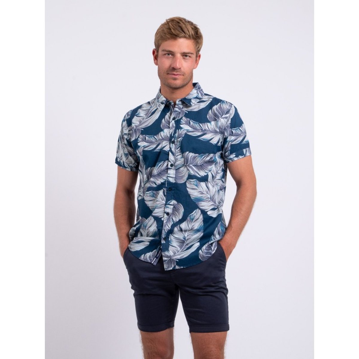 Chemise Manches Courtes Pur Coton Motifs Detat bleu, RITCHIE