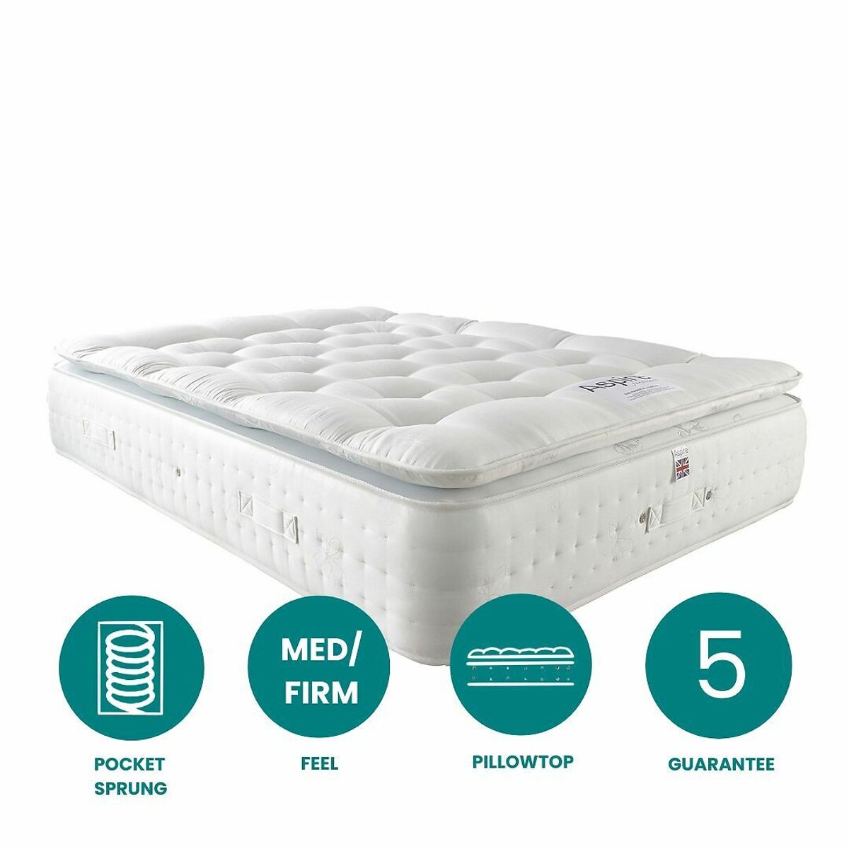 Cashmere 1000 Pocket Pillowtop Mattress white, ASPIRE