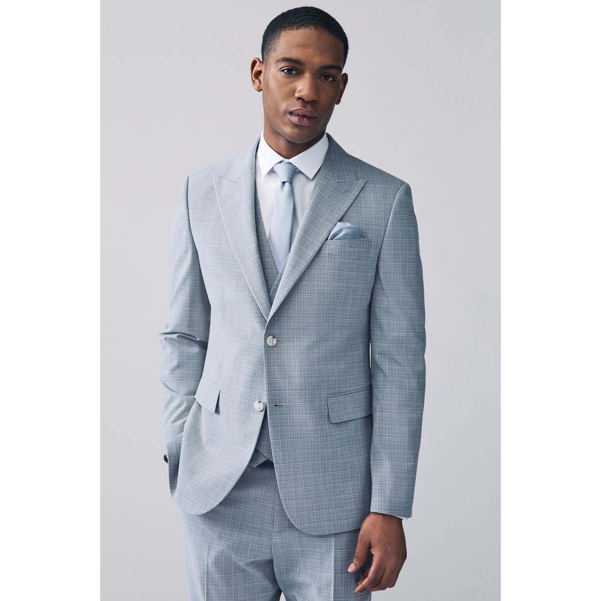 Veste de costume slim aux carreaux bleu clair, NEXT