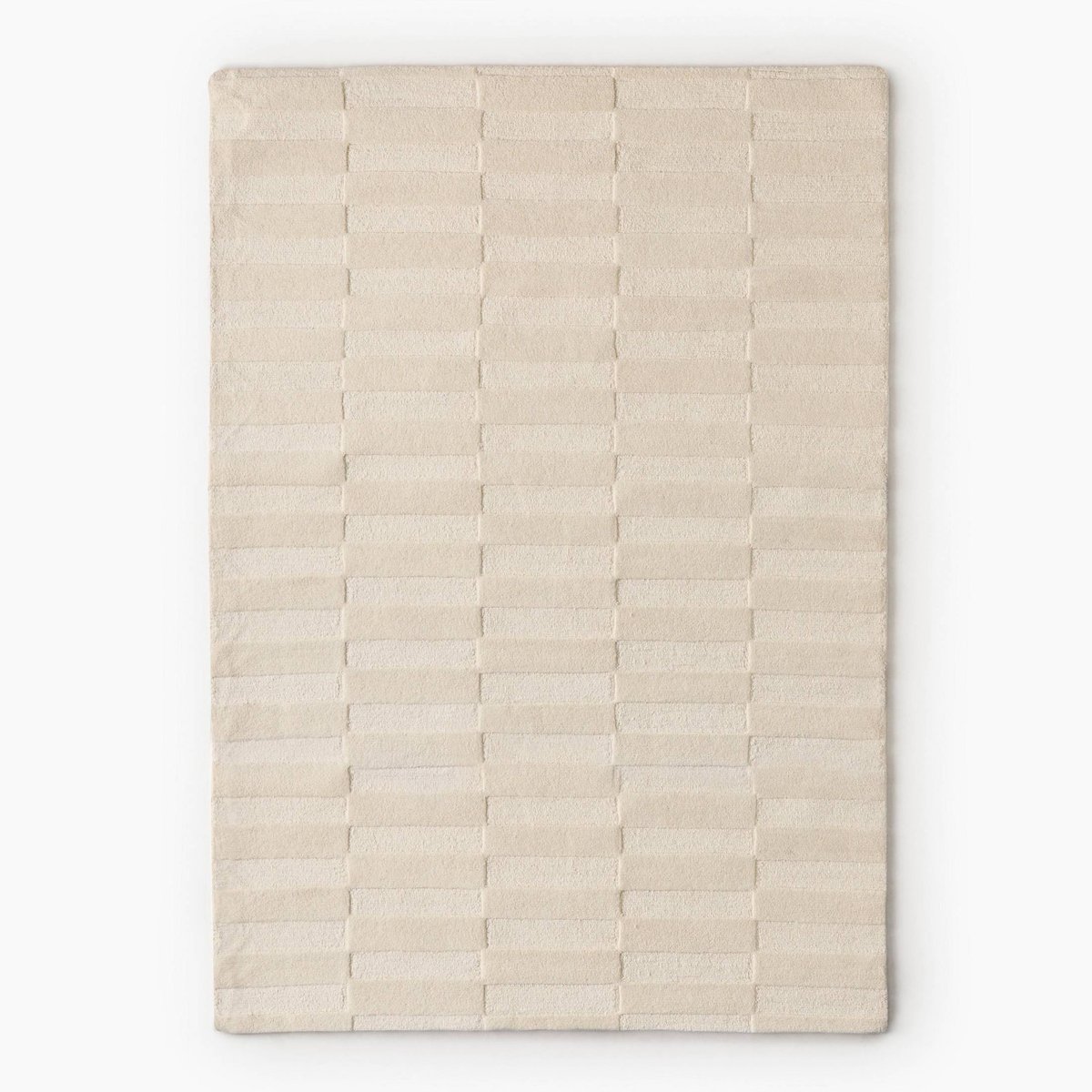 Grand tapis tufté damier rasé, 100% laine blanc, MONOPRIX