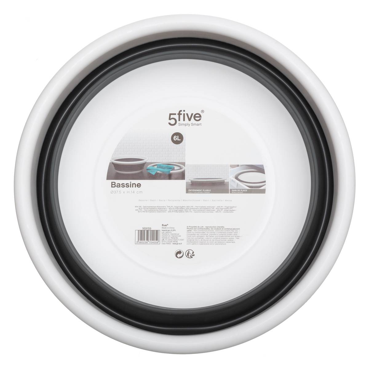 Bassine rétractable 6L RETRACTABLE gris, 5FIVE SIMPLY SMART