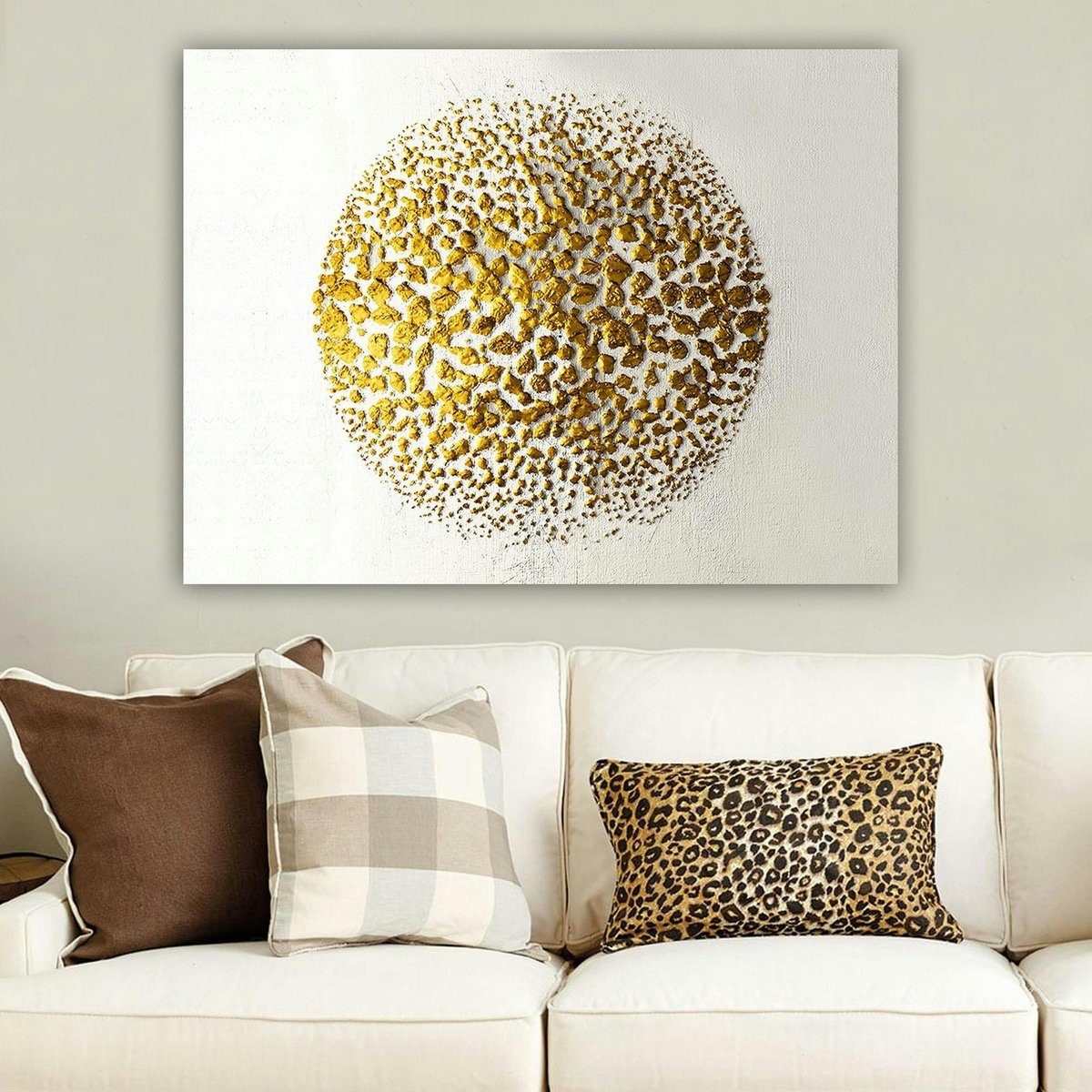 Tableau abstrait blanc et or – sphère texturée doré, PIER IMPORT