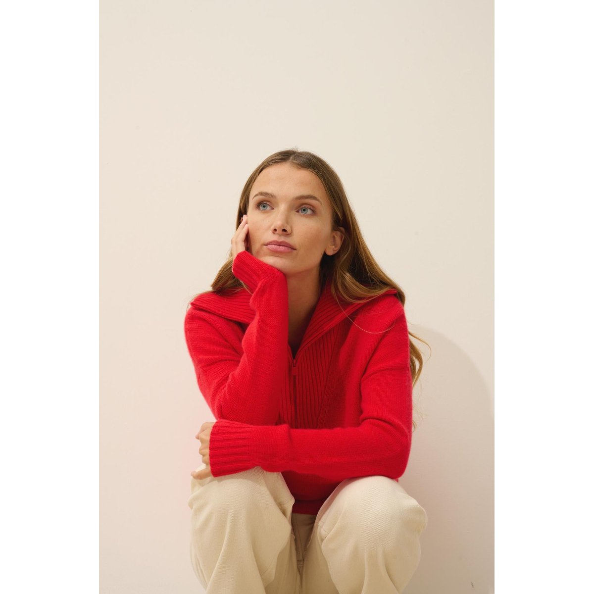 Pull Camionneur 6 Fils Carmin Akar rouge, JUST CASHMERE
