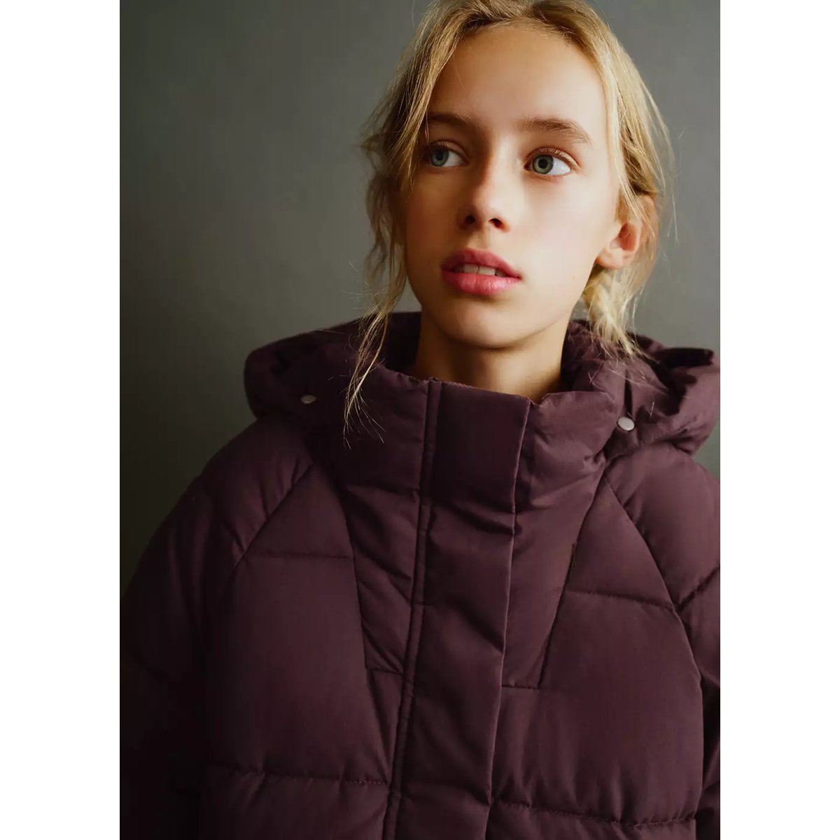 Anorak matelassé capuche amovible grenat, MANGO KIDS