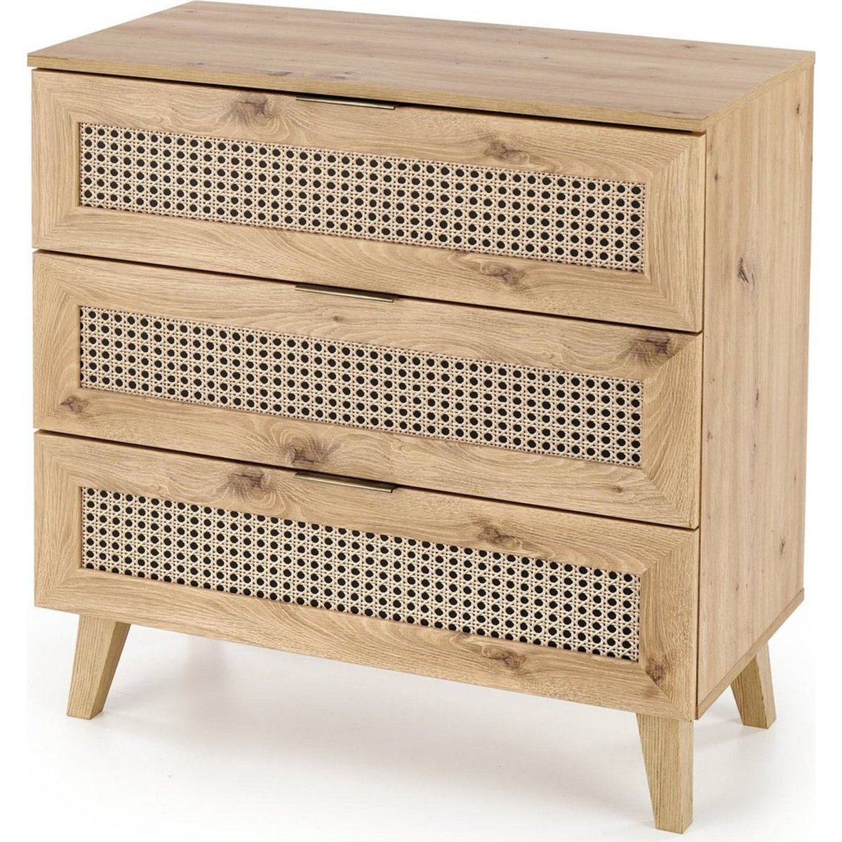 Commode TRIVILLA bois et cannage scandinave chêne artisan et cannage naturel, RECOLLECTION
