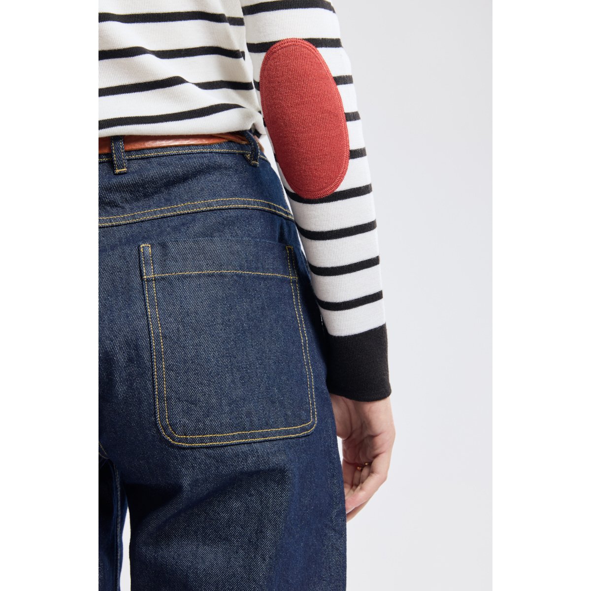 Pull marin avec coudières en laine noir/nature/passata, ARMOR-LUX