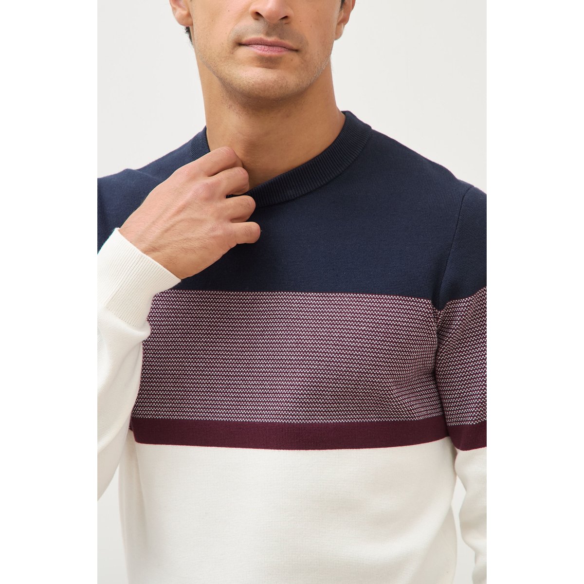 Pull fin col rond manches longues bleu marine, BONOBO